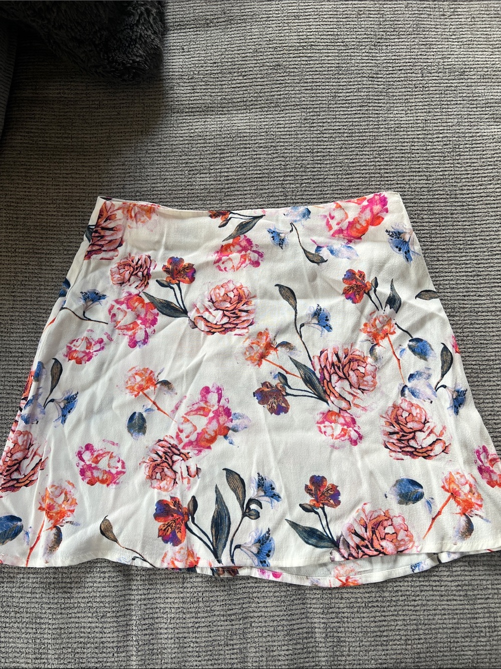 Floral A-Line Mini Skirt - White with Pink & Blue Blooms